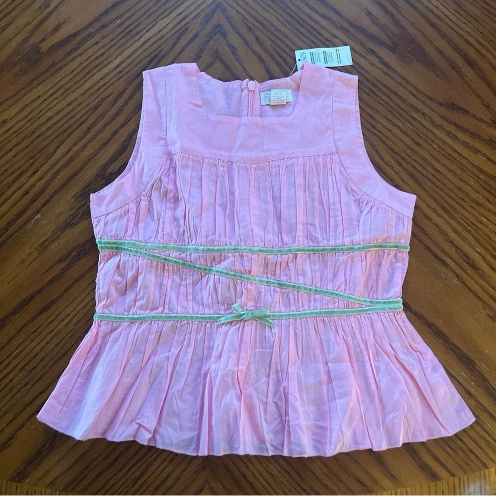 Pink Sleeveless Top with Green Accents